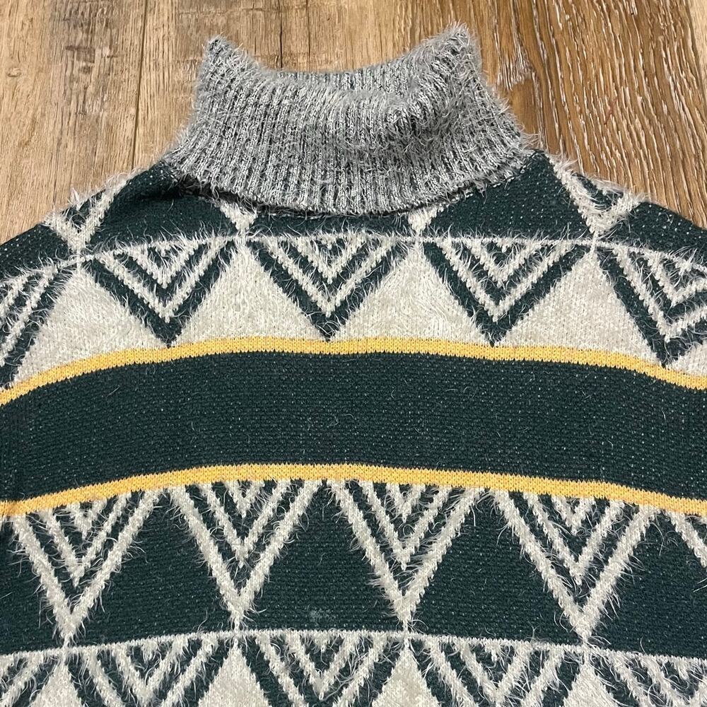 J. NNA Womens Boxy Mock Neck Sweater Geometric Color-block Sz M Gray Yellow 80s - Picture 3 of 7